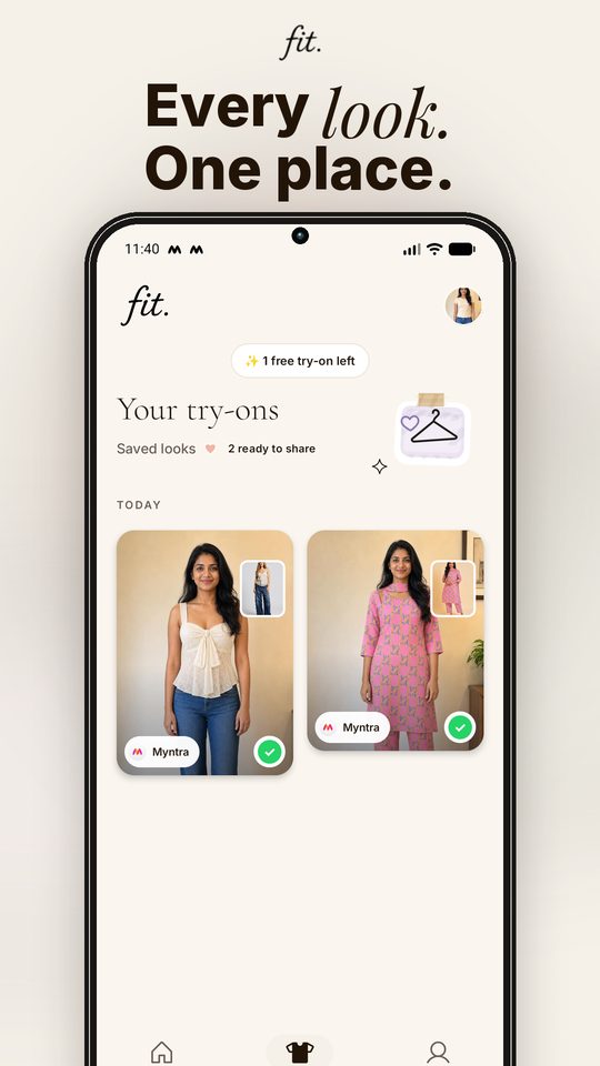 Fit wardrobe showing saved virtual try-on looks together
